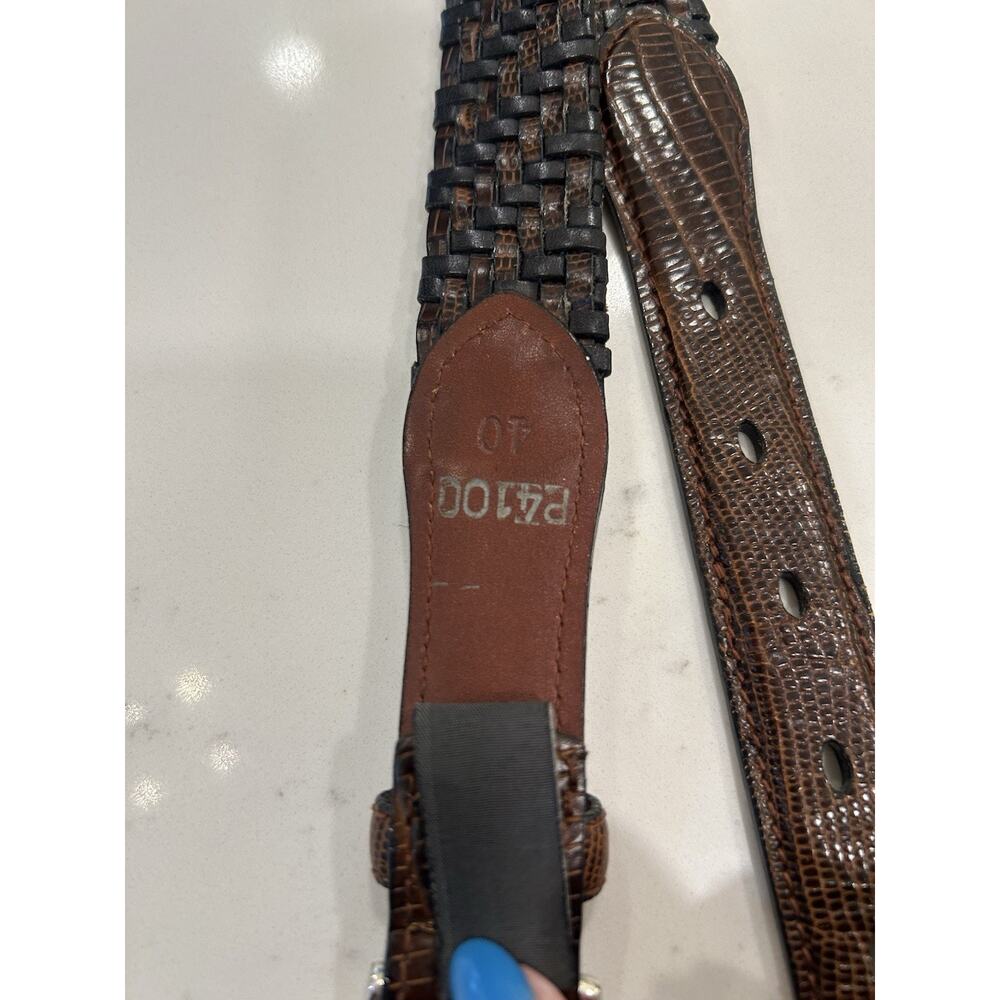 Brighton Brown & Black Leather Braided Belt P4100 Croc Embossed Mens Sz 40 - Picture 11 of 13